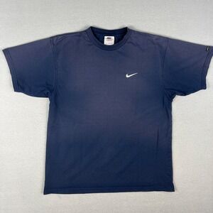 VTG Nike T Shirt Mens Medium Blue‎ Faded 90s Embroidered Check Swoosh Distressed